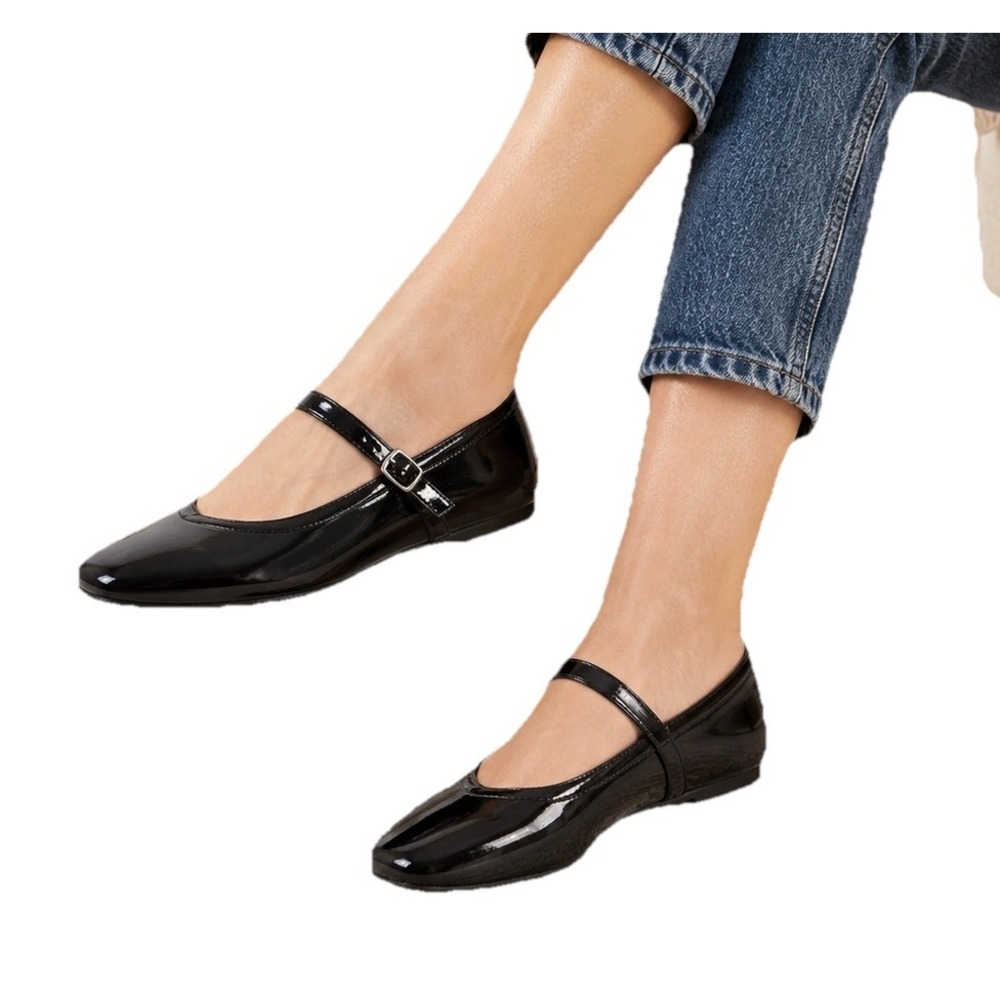 A New Day Elena Mary Jane Flats Women's 9.5 Black Patent Buckle NWT Memory Foam